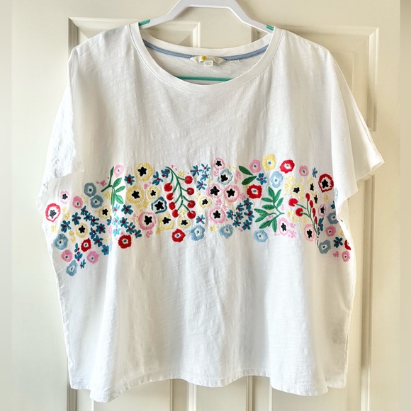 Boden Lena Embroidered White T-Shirt Multicolor Floral Pattern Plus Size 20/22 - Picture 2 of 9